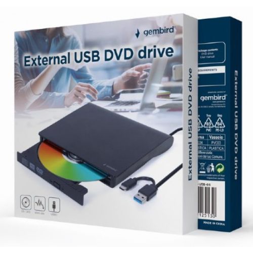 DVD-USB-03 Gembird eksterni USB CD/DVD drive Citac-rezac, USB + USB-C, black slika 2