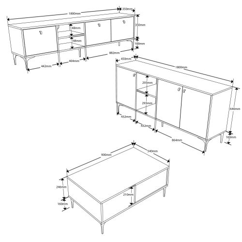 Set 1360-2090-1680 Walnut Living Room Furniture Set slika 6