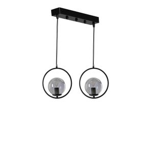 Ring 2 Li Sıralı Füme Camlı Siyah Sarkıt Black Chandelier