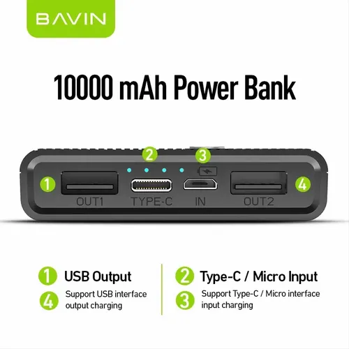 BAVIN Power Bank 10000mAh crna slika 3