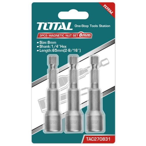 TOTAL 3-delni set udarnih magnetnih usadnih nastavaka HEX 8mm,dužina 65mm TAC270831 slika 1