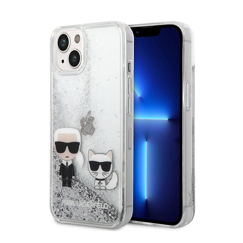 Maska Karl Lagerfeld Hc Liquid Glitter Karl&amp;Choupette za iPhone 14 6.1 srebrna (KLHCP14SGKCS) slika 1