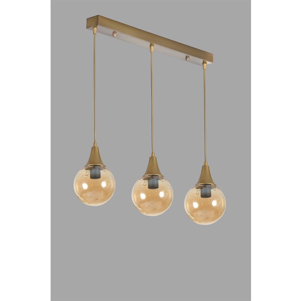 Afra 3 Lü Sıralı Eskitme Bal Camlı Sarkıt Amber Gold Luster slika 3
