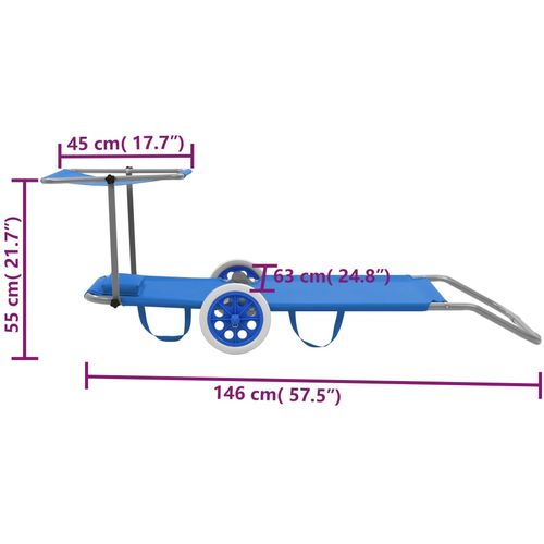 Sklopiva ležaljka za sunčanje s krovom i kotačima čelična plava slika 31