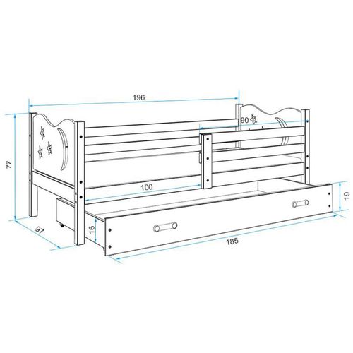 Drveni dječji krevet Max s ladicom - 190x90cm - bijeli - sivi slika 3