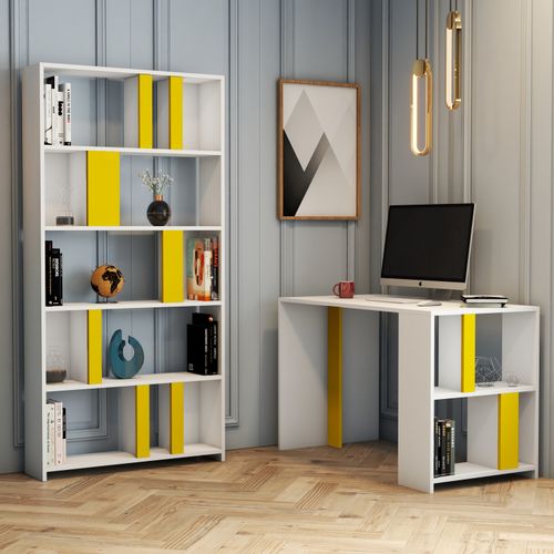 Lima - White, Yellow WhiteYellow Study Desk & Bookshelf slika 1