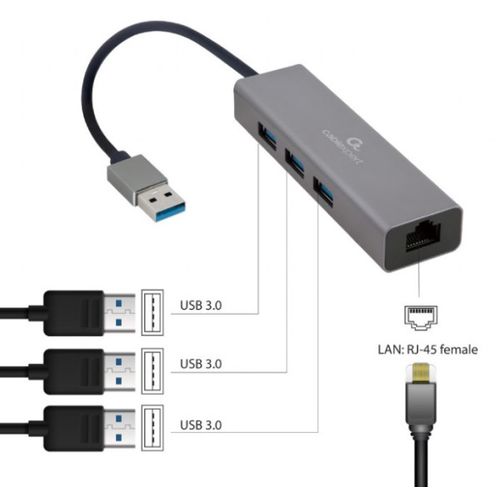 A-AMU3-LAN-01 Gembird USB AM Gigabit network adapter with 3-port USB 3.0 hub slika 5