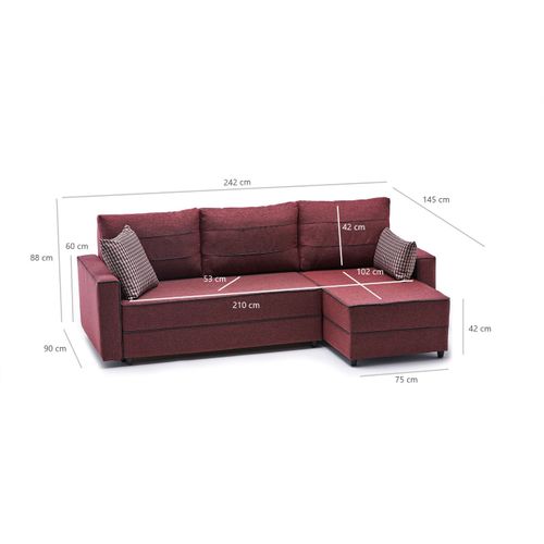 Atelier Del Sofa Kutna garnitura na razvlačenje, Bordo crvena, Ece Right - Claret Red slika 9