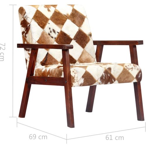 Fotelja od prave kozje kože bijelo-smeđa slika 8