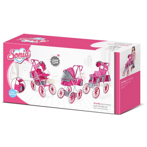 Metalna kolica za lutke sa torbom, veliki kotači - Ružičasta boja slika 3