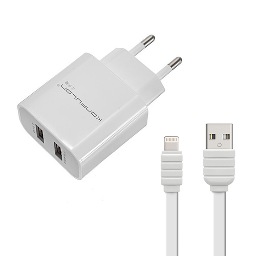 Kucni punjac KONFULON C18+S32A, 2xUSB, 2.1A sa iPhone lightning kablom beli 1m slika 1