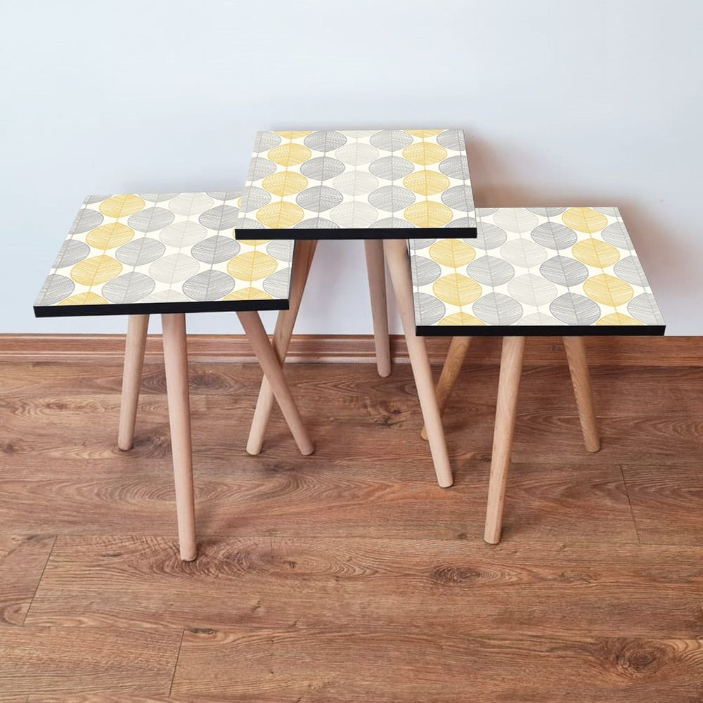 Nesting stolovi 3Shp177 - Set od 3 komada - boje: siva, bijela, žuta slika 1