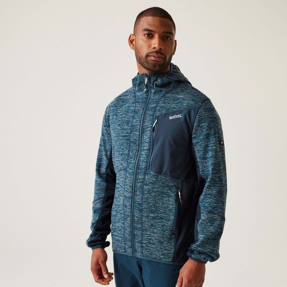 Regatta Muški duks na kopčanje sa kapuljačom Alven Fleece Moonlight Denim Marl/Navy slika 4