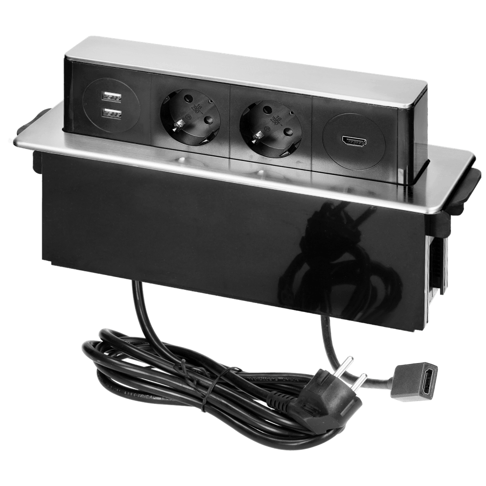 Orno Produžni kabel sa 2 x Schuko,2 x USB utičnice,HDMI,ugradbena - OR-GM-9016(GS)/B-G slika 1