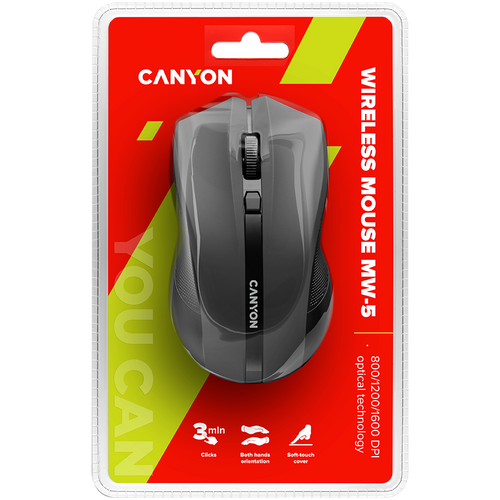 CANYON MW-5 2.4GHz wireless Optical Mouse with 4 buttons, DPI 800/1200/1600, Black, 122*69*40mm, 0.067kg slika 5