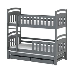 Drveni dječji krevet na sprat Viki sa tri kreveta i ladicama - 190/200x90cm - Grafit sivi