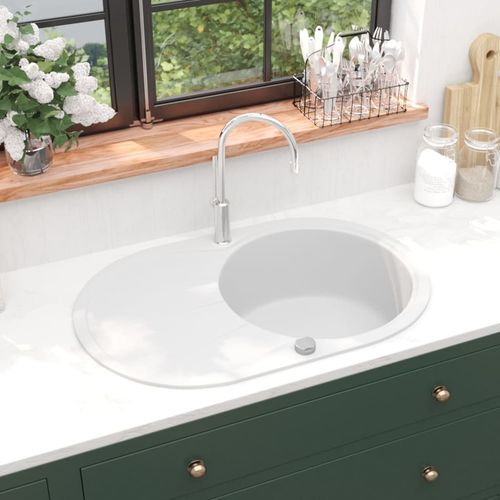 Granitni kuhinjski sudoper s jednom kadicom ovalni bijeli slika 10