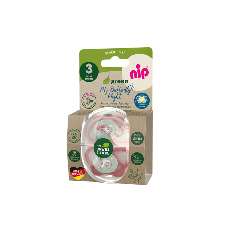 nip® Duda varalica My Butterfly Night Green 16-32mj (veličina 3) - Silikon, 2kom Pink slika 2