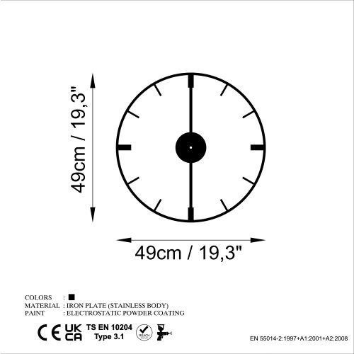 Wallity Ukrasni metalni zidni sat, Plain slika 6