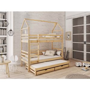 Drveni dječji krevet na kat Dalia s tri kreveta i ladicom - svijetlo drvo - 190/200*90 cm