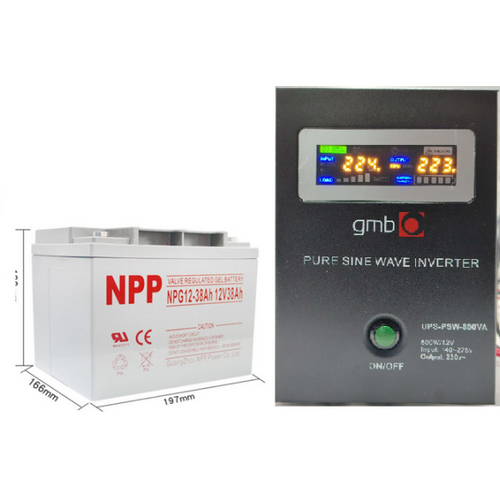 UPS-PSW-800VA + NPP NPG12V-38Ah * GMB LONG cist sinusni pretvarac 12V/500W sa 12V/38Ah GEL baterijom slika 1