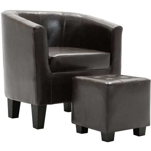 Fotelja od umjetne kože s osloncem za noge tamnosmeđa slika 15