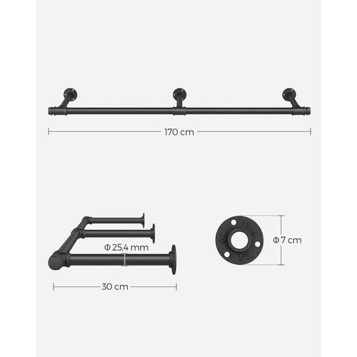 SONGMICS Vješalica za Odjeću za Zid 30.4 x 170 x 7 cm Crna slika 7