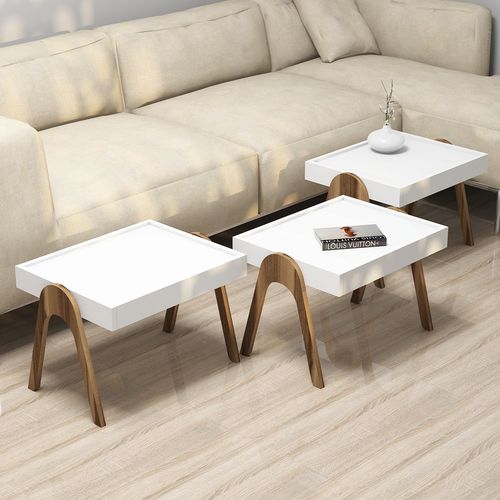 Woody Fashion Set stolića ROMA WHITE, Roma - Walnut, White slika 2