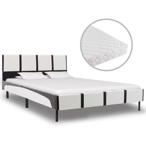 Krevet od umjetne kože s madracem bijelo-crni 120 x 200 cm slika 1