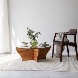 Amphora - Stol za kafu od kestenovog drveta sa staklenim vrhom