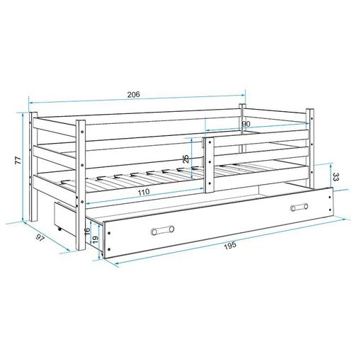 Drveni dječji krevet Erik s ladicom - 200*90 - bijeli slika 3