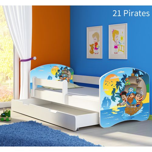 Dječji krevet ACMA s motivom, bočna bijela + ladica 140x70 cm - 21 Pirates slika 1