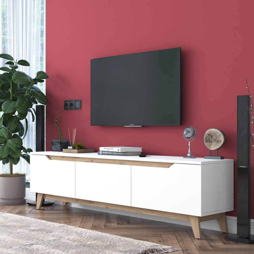 TV Stalak D1 - 2472 u bijeloj boji sa detaljima oraha slika 3