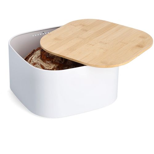 Zeller Kutija za kruh s poklopcem od bambusa, metal, bijela, 26,5x26,5x14,5 cm, 25382 slika 3