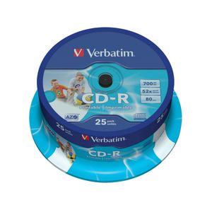 CD-R Verbatim #43439 700MB 52x sp25 Wide Inkjet Printable - ID Branded