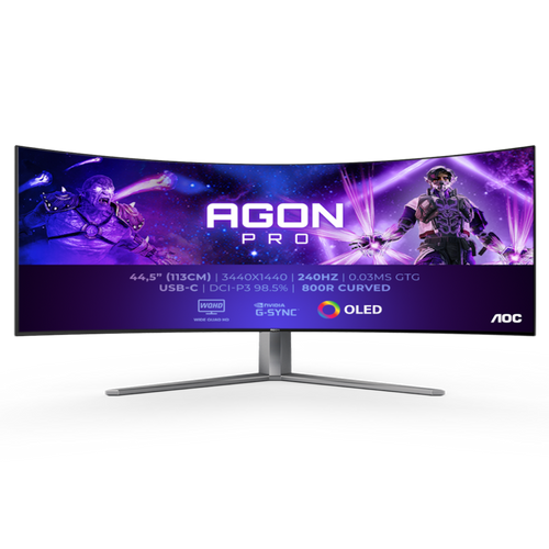 Monitor AOC AG456UCZD 44,5"/OLED,zakriven,21:9/3440x1440/240Hz/0,03ms GtG/HDMIx2,DP,USB/Gsnyc/visina slika 3