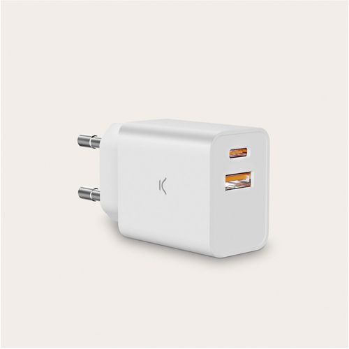 KSIX, zidni punjač 30W PD, USB-A + USB-C, bijeli slika 1