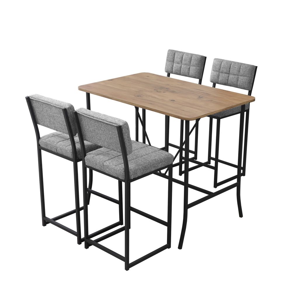 Retro Bar Stol i Stolice Set (5 Komada) - Sivi i Orah slika 3