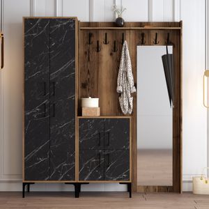 Woody Fashion Ormar za predsoblje, Berlin ABC - Walnut, Black Marble