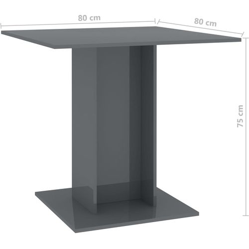 Blagovaonski stol visoki sjaj sivi 80 x 80 x 75 cm od iverice slika 6