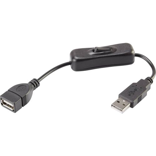 Renkforce USB kabel USB 2.0 USB-A utikač, USB-A utičnica 0.25 m crna uklj. on/off prekidač, pozlaćeni kontakti RF-3322982 slika 1