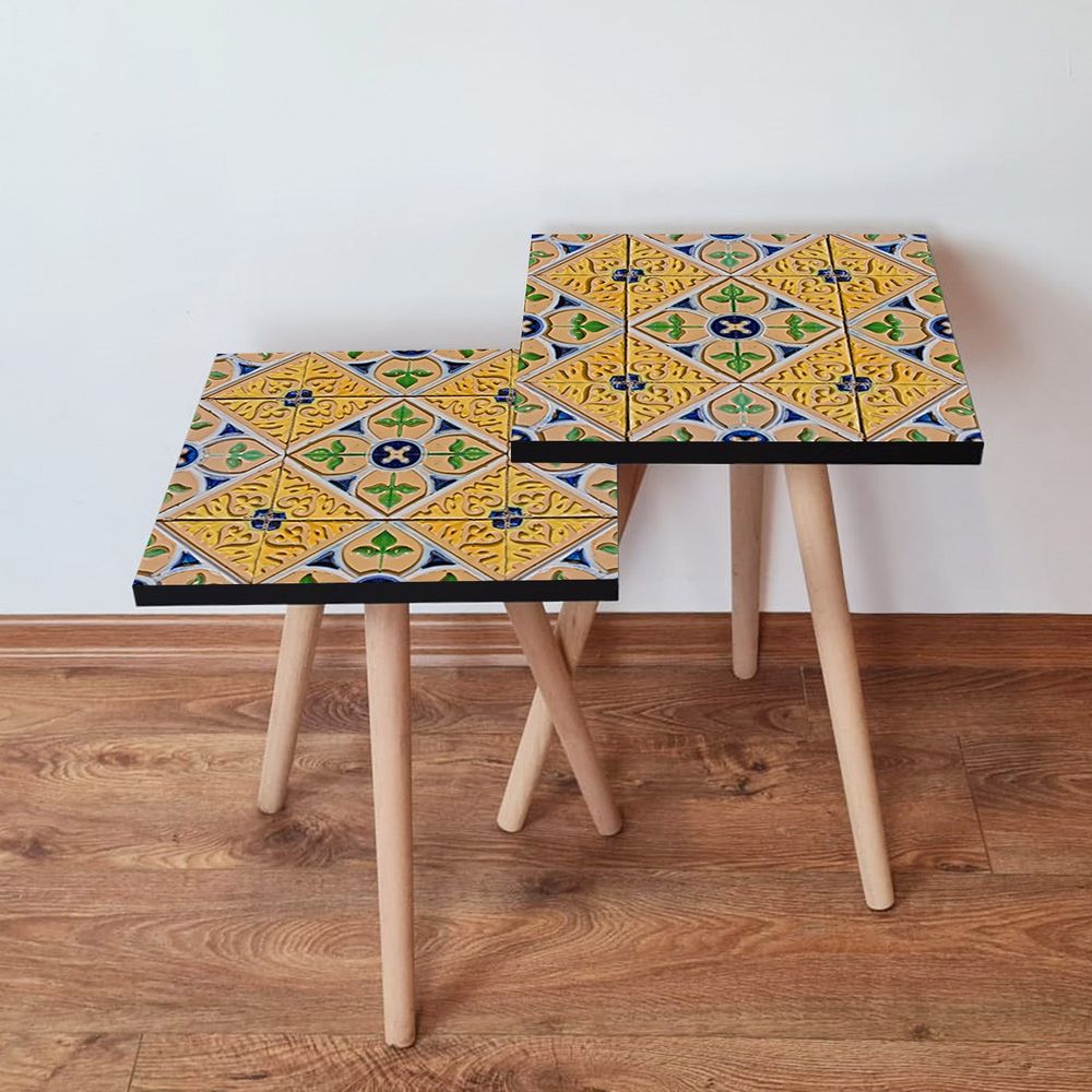 Nesting stolovi 2Shp46 - (2 komada) - boje: žuta, bež, zelena, mornarsko plava slika 1