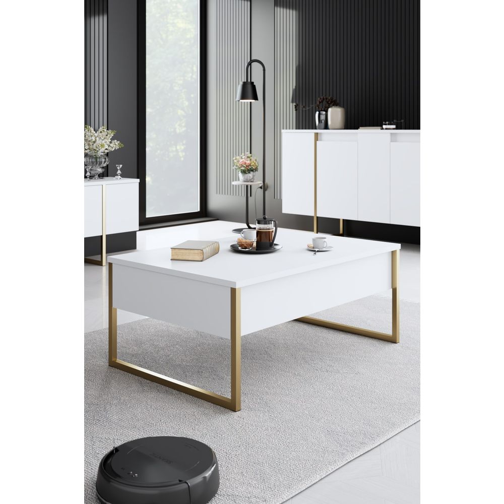 Luxe - Set Namještaja za Dnevni Boravak u Bijeloj i Zlatnoj Boji slika 4