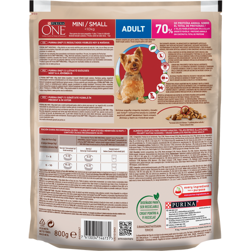 Purina ONE MINI Dog < 10 kg Adult, bogata govedinom, s rižom, 800 g slika 2