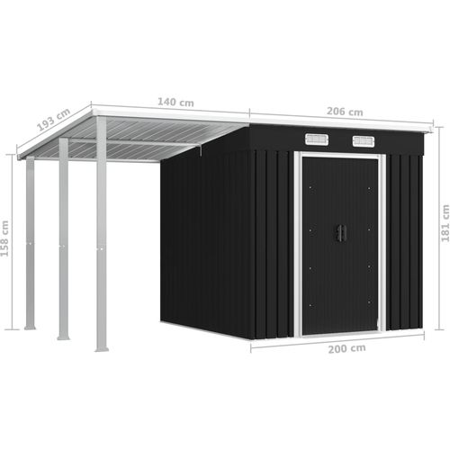 Vrtna kućica s proširenim krovom antracit 346x193x181 cm čelik slika 15