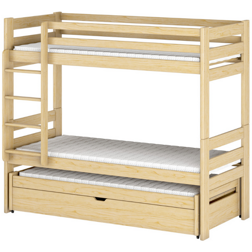 Drveni Dečiji Krevet Na Sprat Lessi Sa Tri Kreveta I Fiokom - Svetlo Drvo - 180*80 Cm slika 1