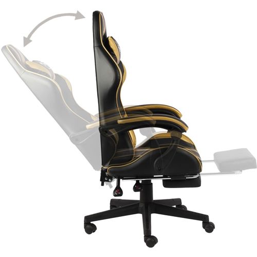 Igraća stolica od umjetne kože s osloncem za noge crno-zlatna slika 7