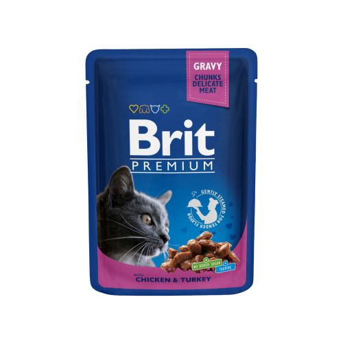 Brit Premium Cat Adult s piletinom i puretinom u umaku, 100 g slika 1