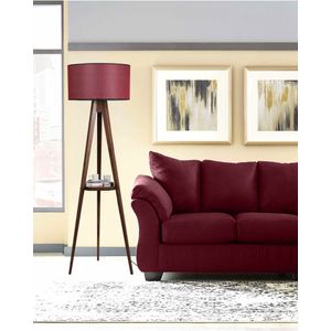 Tripod Ceviz Lambader Silindir Hasır Bordo Abajur