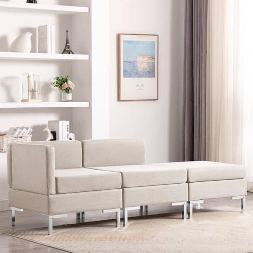 3-dijelni set sofa od tkanine krem slika 1